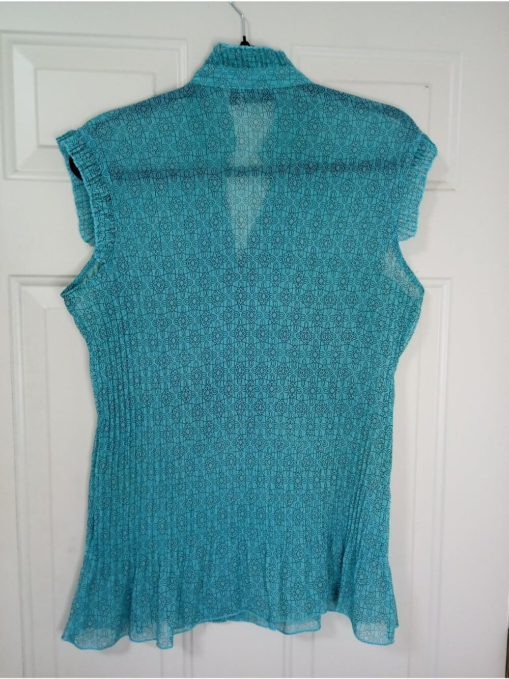 APT. 9 Womens XL Sleeveless Floral Ruffle Button-Down Blouse Sheer Teal Blue - Picture 8 of 8